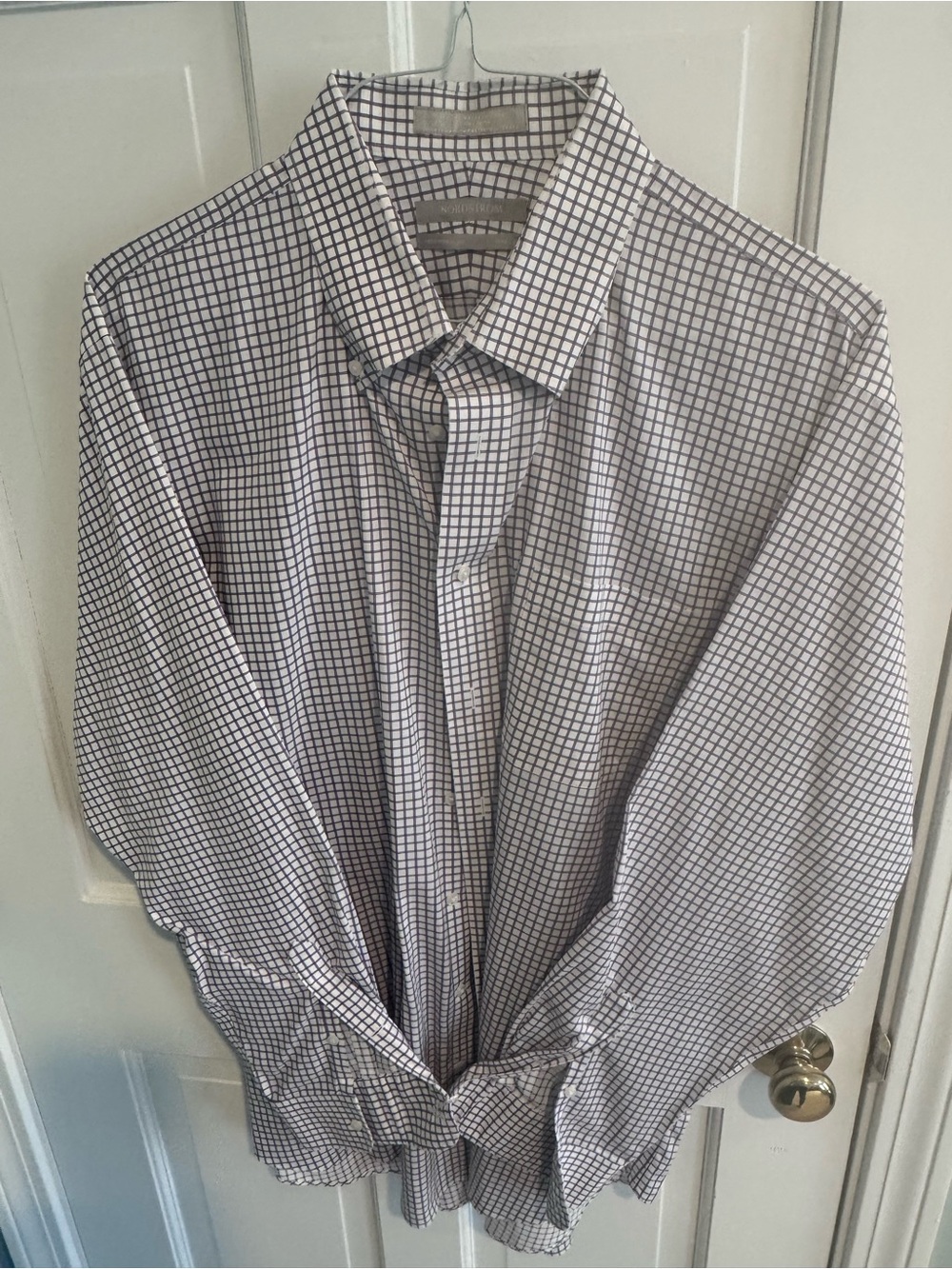 Nordstrom Men's Classic Check Dress Shirt - White with Purple Grid